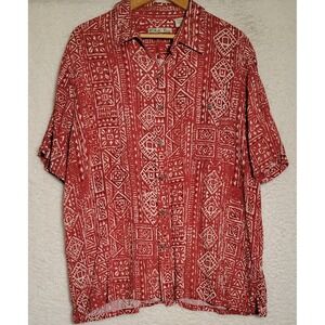 Batik Bay Hawaiian Shirt Size XL 100% Rayon Men's Red White Aztec 0798‎